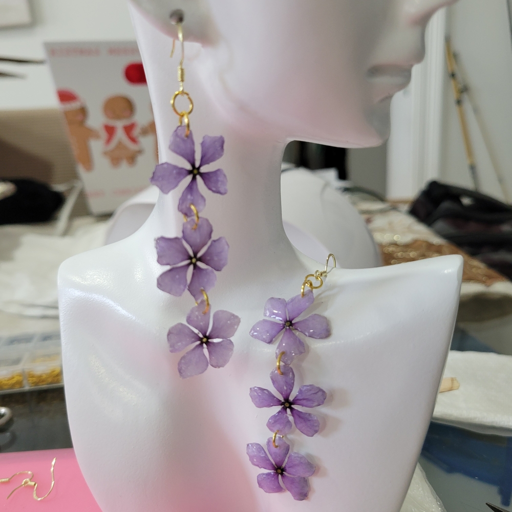 Elegant Purple Floral Drop Earrings